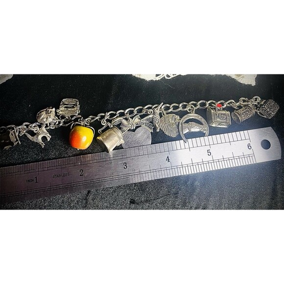 Antique Vintage Retro Heavy Sterling Charm Bracelet 6.5" - Picture 5 of 8